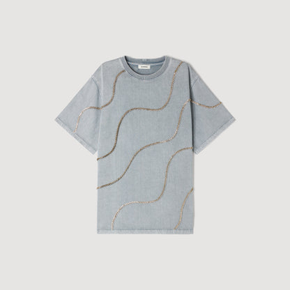 Strass Wave Rhinestone T-Shirt Grey