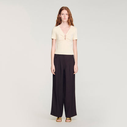 Thalia Jewelled Cropped Cotton T-Shirt Ecru