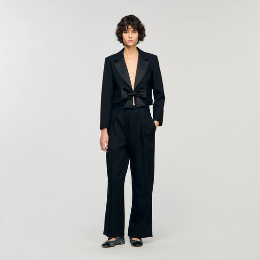 Altesse Short Satin Bow Jacket Black