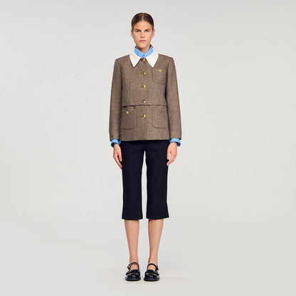 Leia Houndstooth Suit Jacket Brown