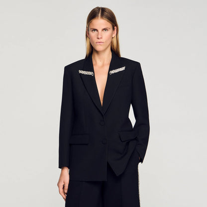 Cosmica Jacket With Rhinestone Collar Black