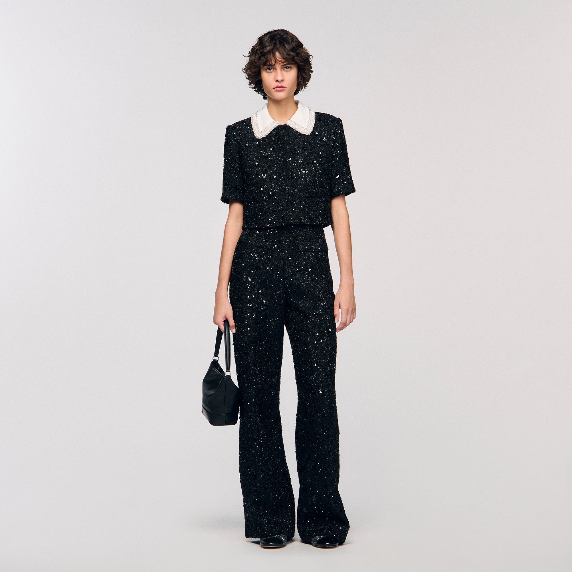 Bennelie Rhinestone tweed cropped jacket Black