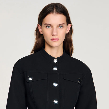 Julie Cropped Ruffled Peplum Jacket Black