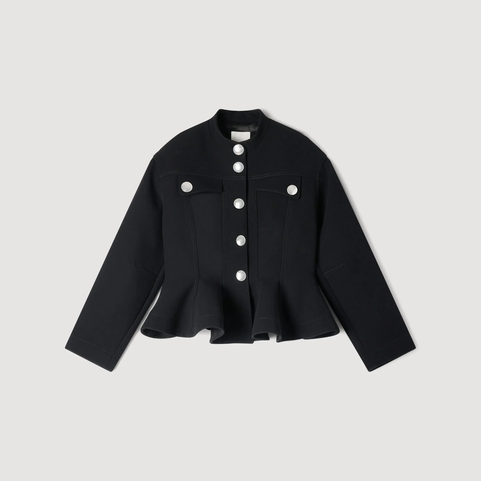 Julie Cropped Ruffled Peplum Jacket Black