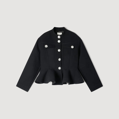 Julie Cropped Ruffled Peplum Jacket Black