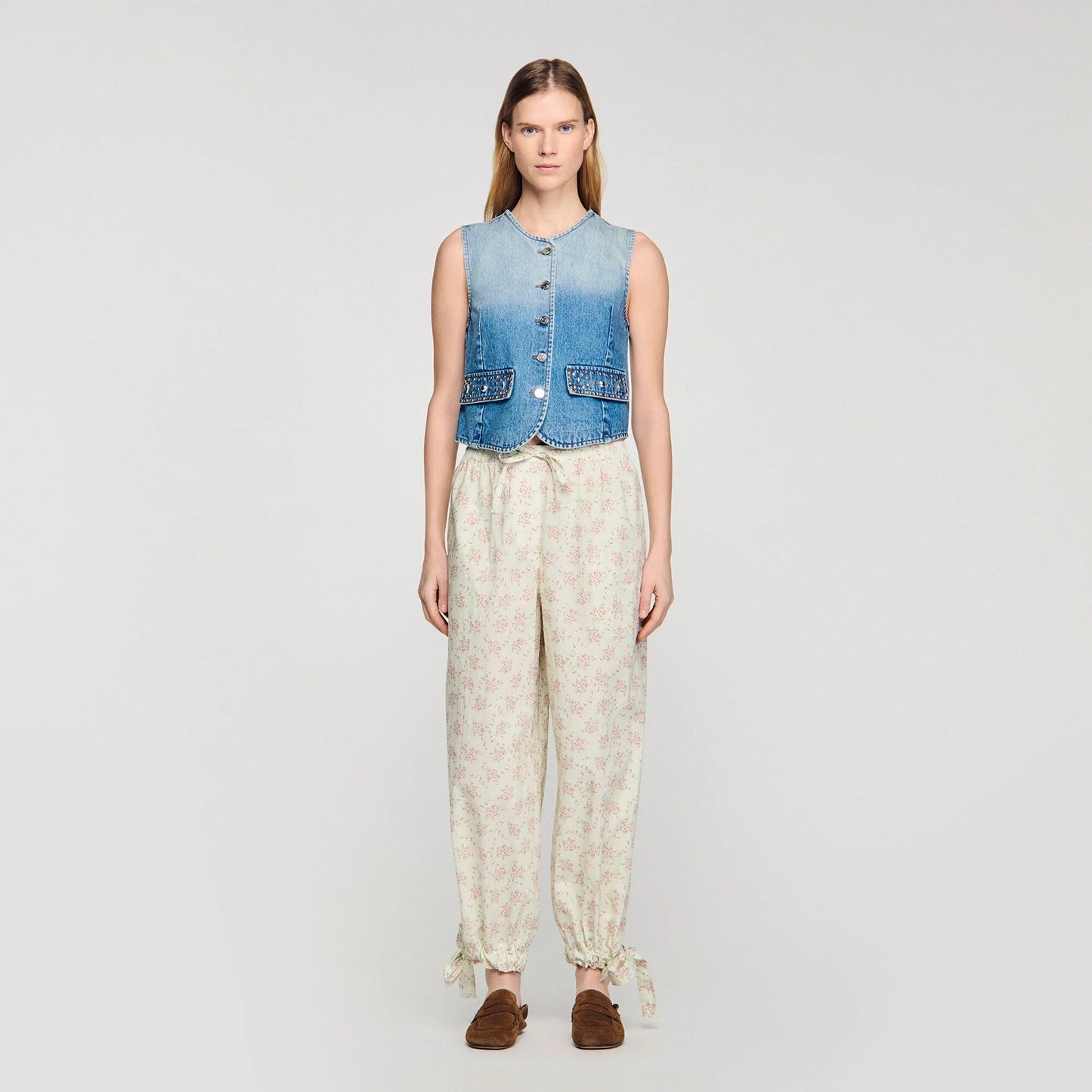Lilio Cropped Studded Denim Jacket Blue Jean