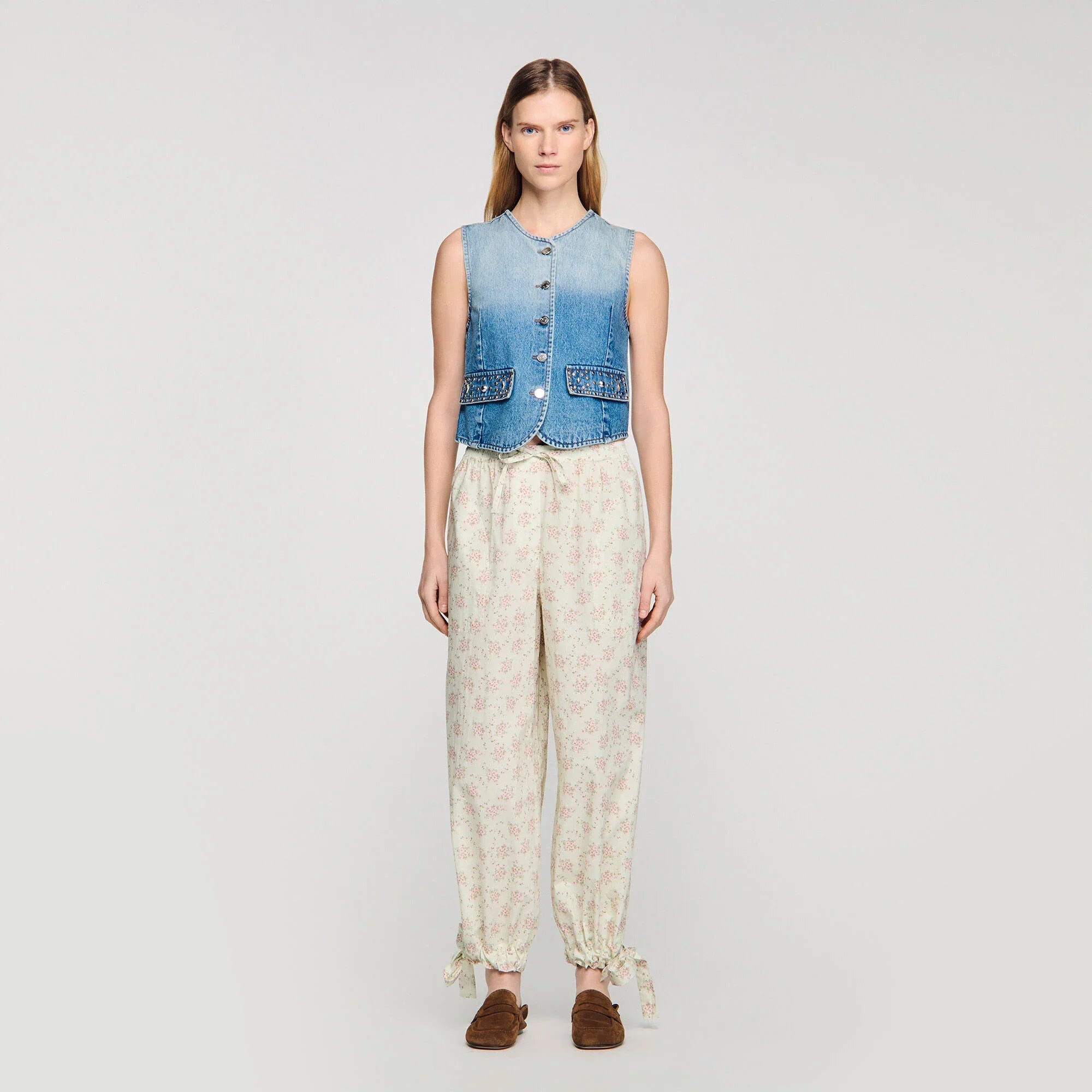 Lilio Cropped Studded Denim Jacket Blue Jean