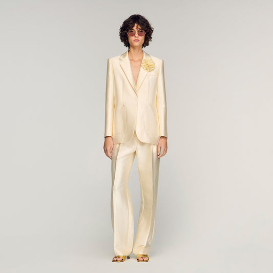 Myrella Satin Jacket With Flower Detail Cream