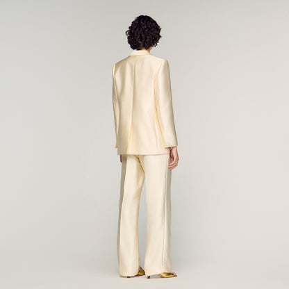 Myrella Satin Jacket With Flower Detail Cream