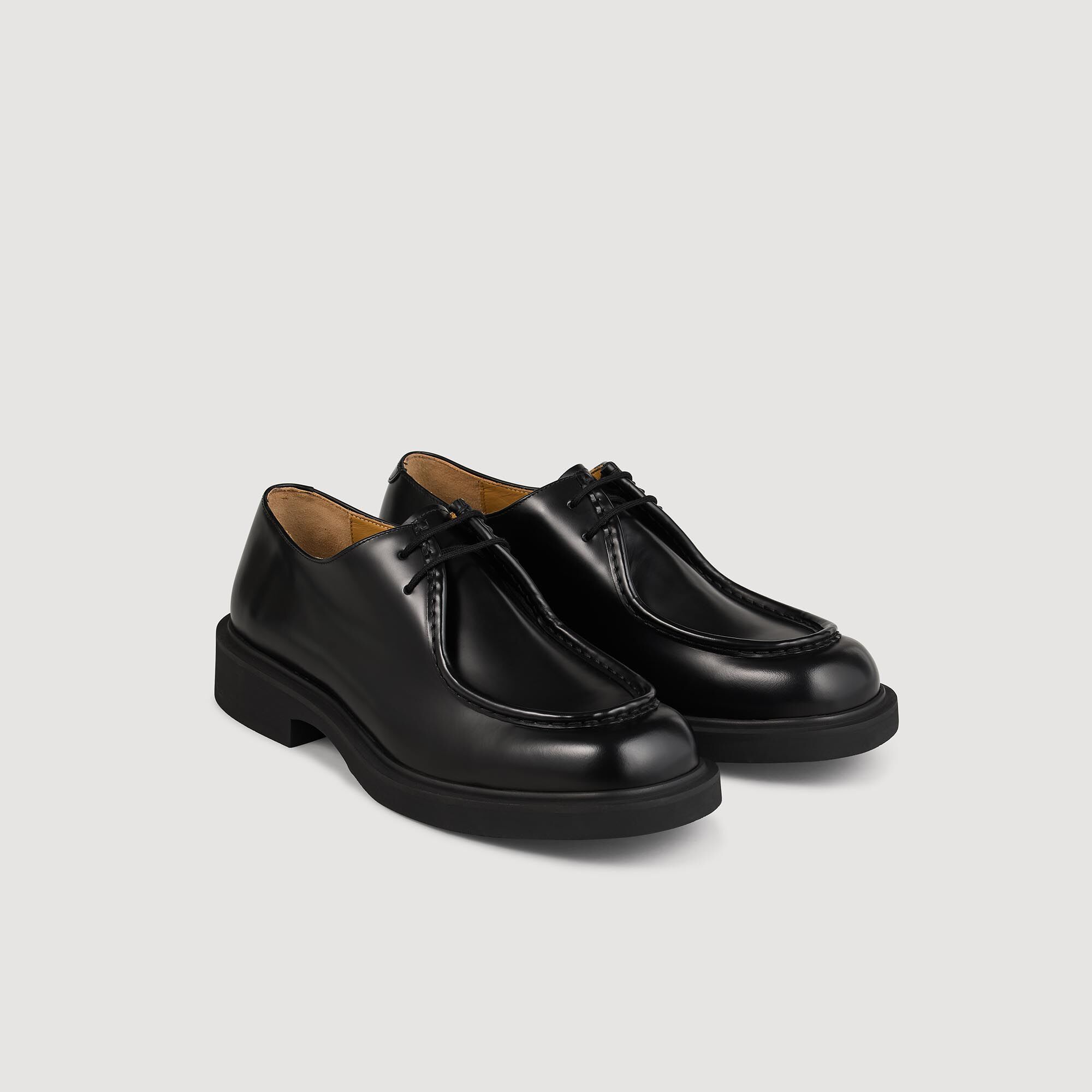Moc Toe Patent Leather Derbies Black