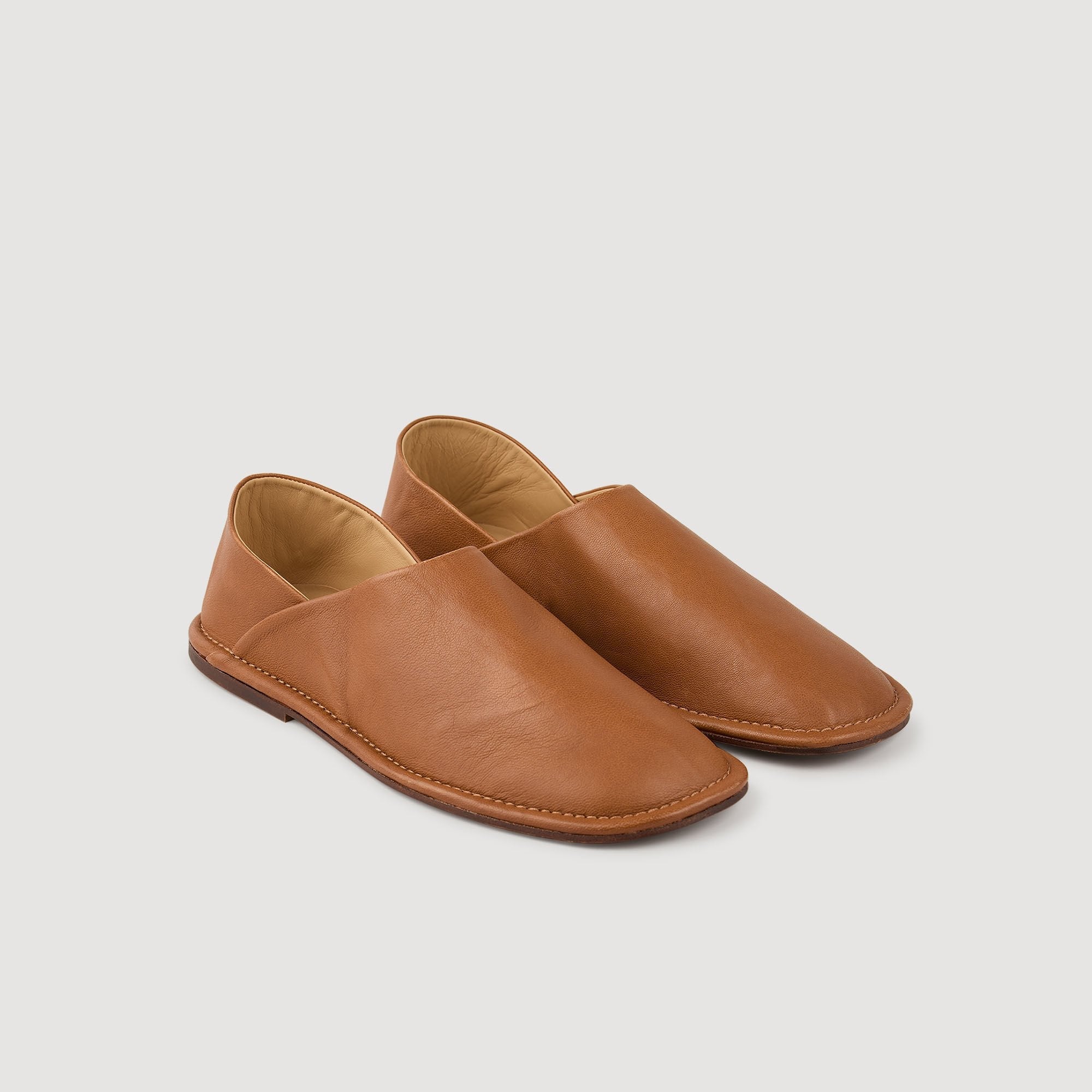  Leather Slipper Grained Leather Slippers Camel