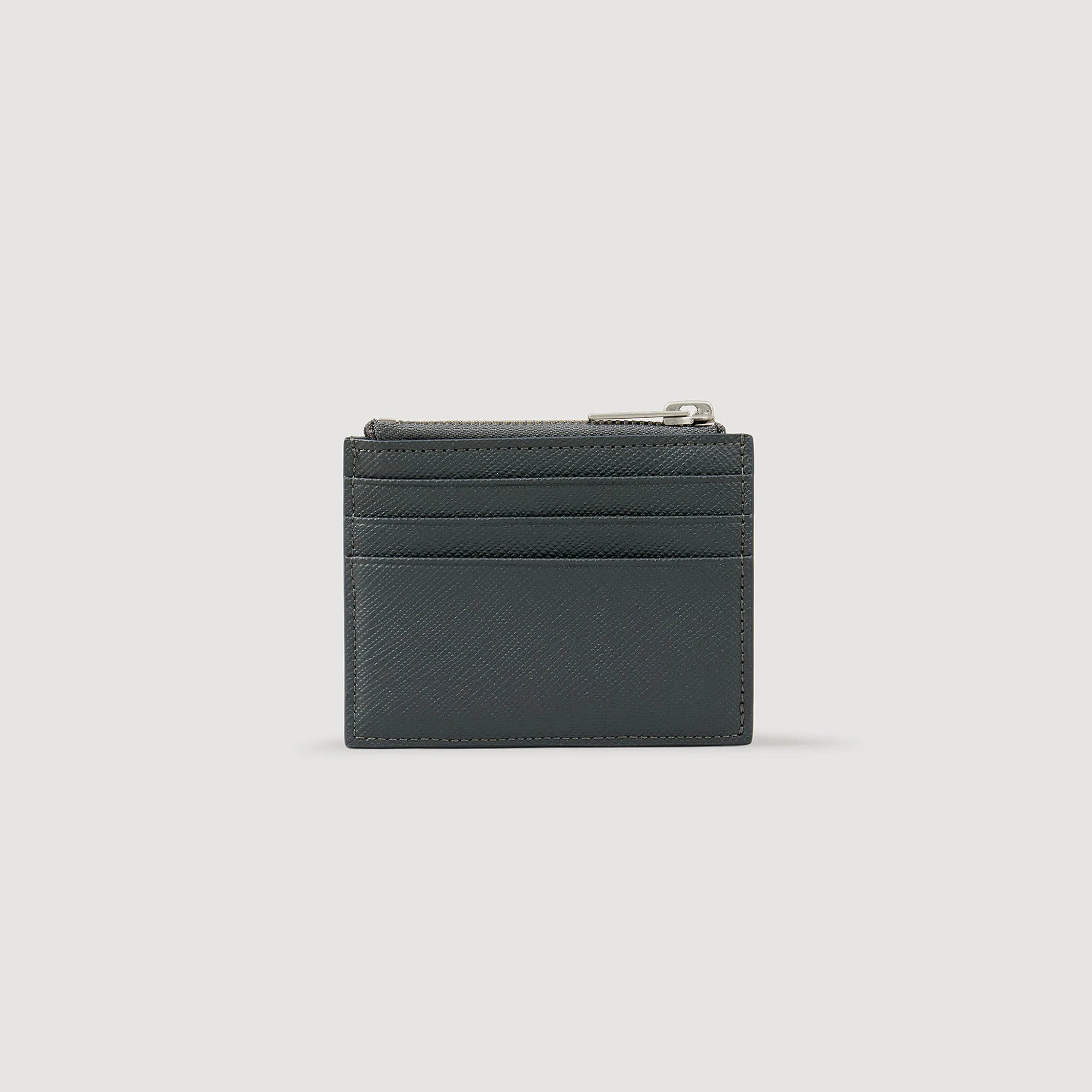 Zipper Reconstituted Leather Cardholder Steel