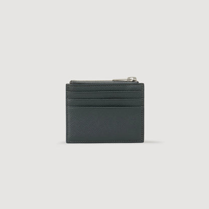 Zipper Reconstituted Leather Cardholder Steel