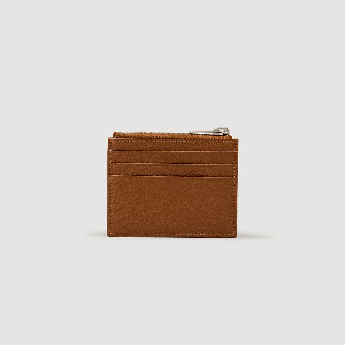 Zipper Grain Grained Leather Zip Card Holder Cognac