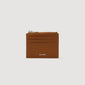Zipper Grain Grained Leather Zip Card Holder Cognac