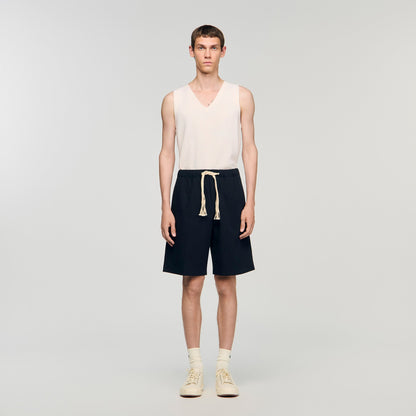 Rope Short Elasticated Waist Cotton Shorts Navy Blue