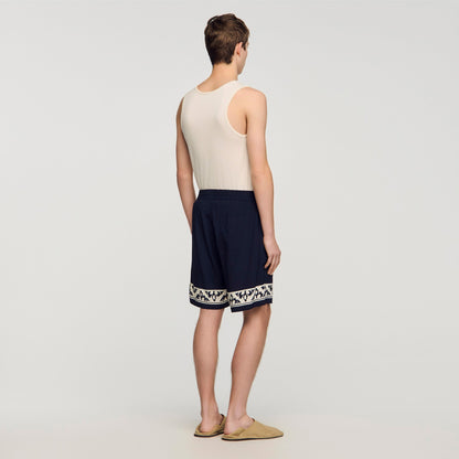 Amalfi Short Contrast Pattern Floaty Shorts Navy Blue
