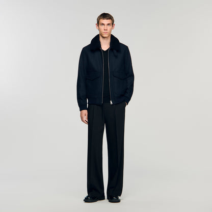 Aviator Wool Aviator Jacket With Shearling Navy Blue