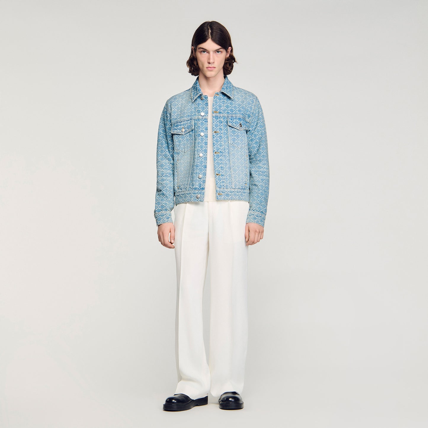Cross Sanded Trucker Square Cross Denim Jacket SKY BLUE
