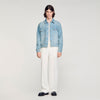 Cross Sanded Trucker Square Cross Denim Jacket SKY BLUE
