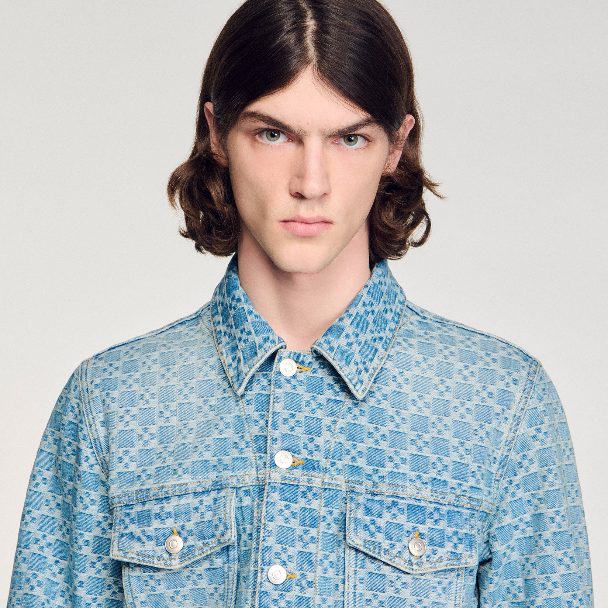 Cross Sanded Trucker Square Cross Denim Jacket SKY BLUE