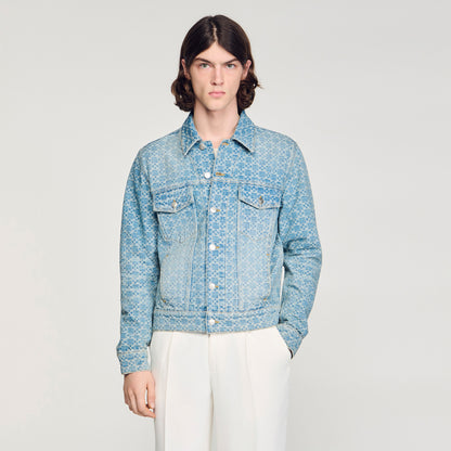 Cross Sanded Trucker Square Cross Denim Jacket SKY BLUE