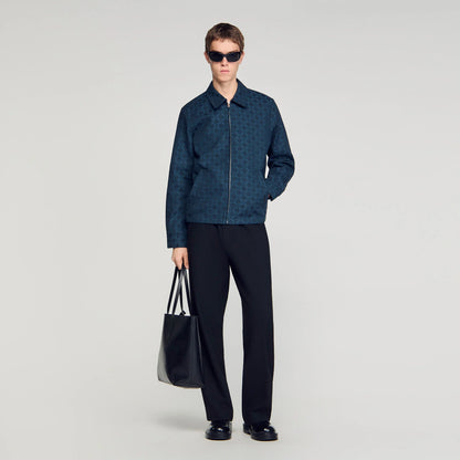 Fitted Cross Jacket Square Cross Denim Jacket Navy Blue