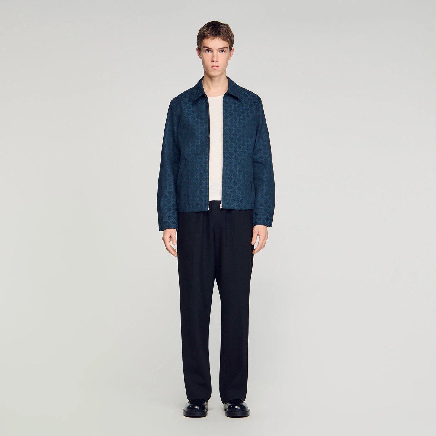Fitted Cross Jacket Square Cross Denim Jacket Navy Blue