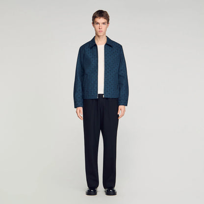 Fitted Cross Jacket Square Cross Denim Jacket Navy Blue