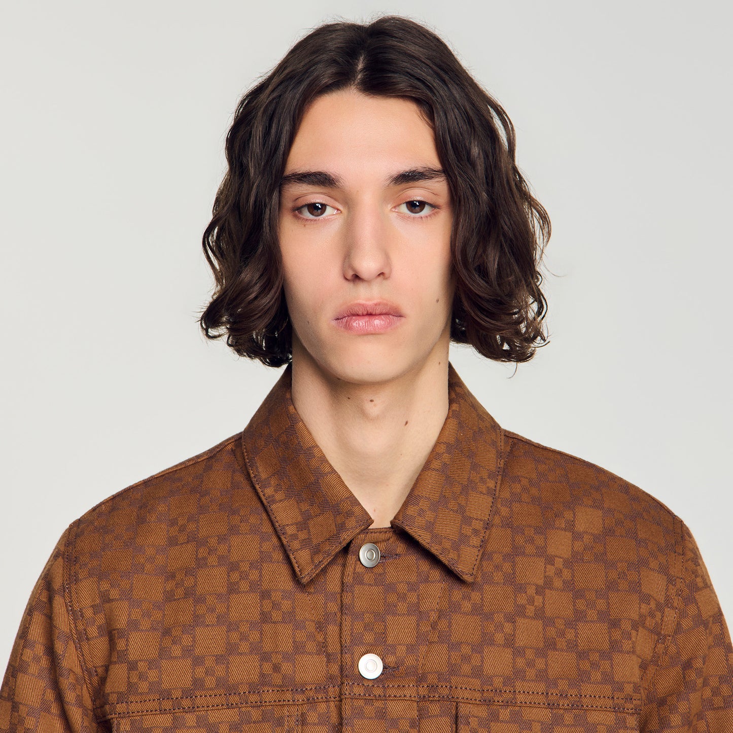 Trucker Padded Cross Square Cross denim jacket Tobacco Brown