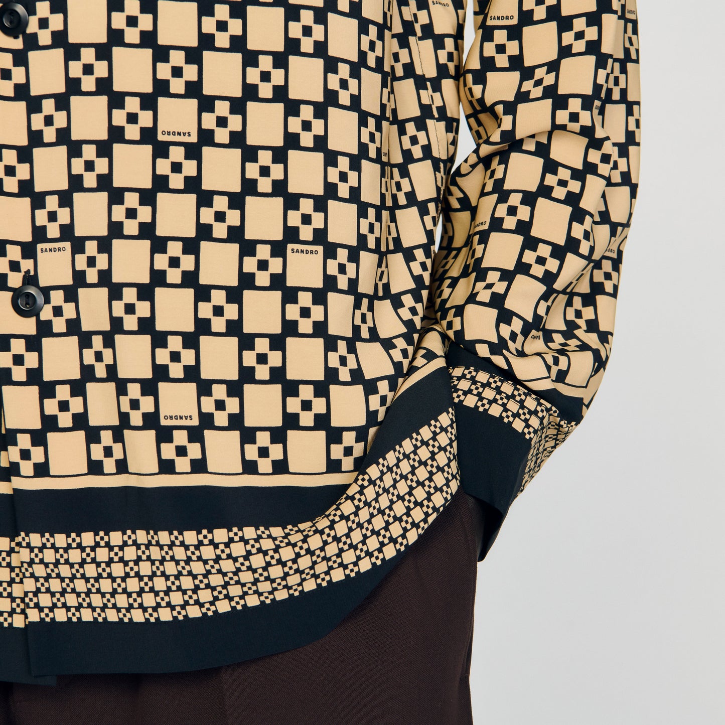 Square Cross Ml Printed Loose-Fit Shirt Beige