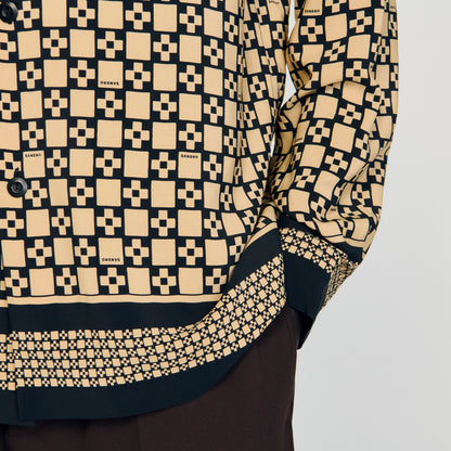 Square Cross Ml Printed Loose-Fit Shirt Beige