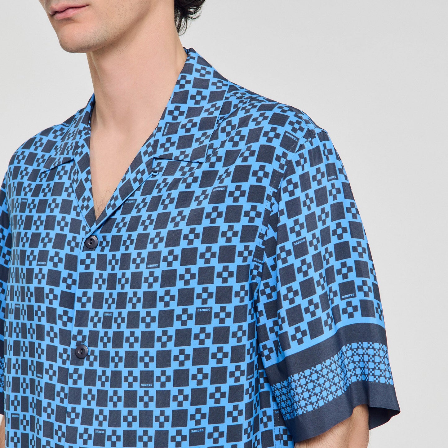 Cross Mc Square Cross Motif Flowing Blouse Sky Blue