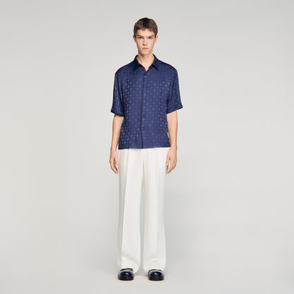 Jacquard Cross Shirt Mc Square Cross Loose-Fit Shirt Navy Blue