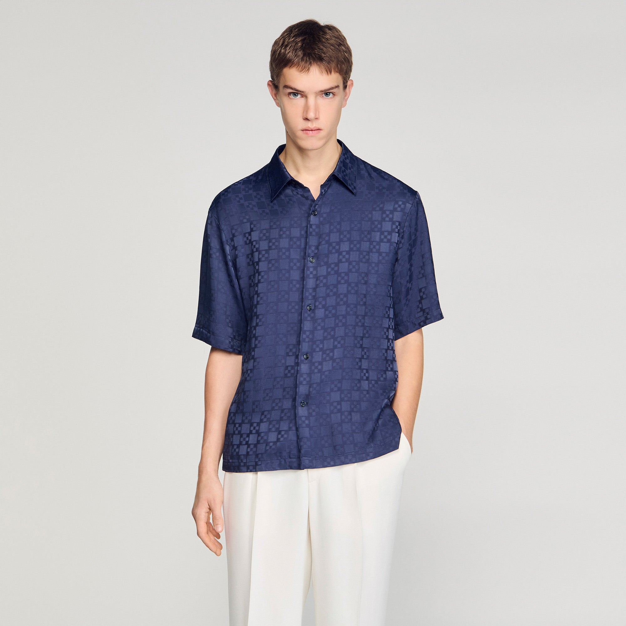 Jacquard Cross Shirt Mc Square Cross Loose-Fit Shirt Navy Blue