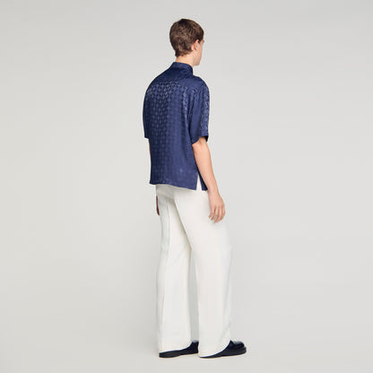 Jacquard Cross Shirt Mc Square Cross Loose-Fit Shirt Navy Blue