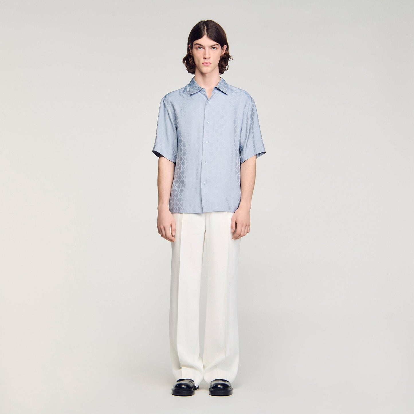 Jacquard Cross Shirt Mc Square Cross Loose-Fit Shirt Chambray