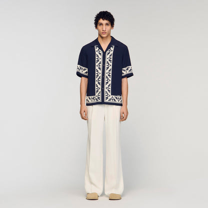 Amalfi Shirt Mc Contrast Print Loose-Fit Shirt Navy Blue