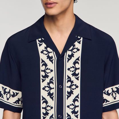 Amalfi Shirt Mc Contrast Print Loose-Fit Shirt Navy Blue