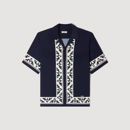 Amalfi Shirt Mc Contrast Print Loose-Fit Shirt Navy Blue