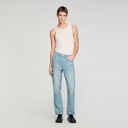 Regular Sanded Cross Regular-Fit Square Cross Jeans SKY BLUE