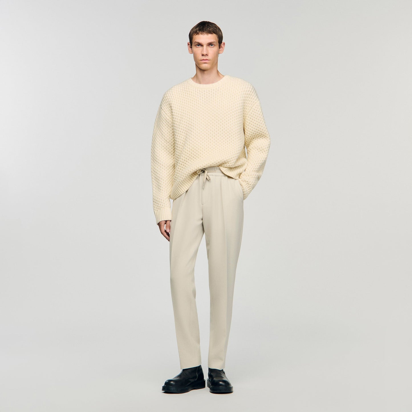 Jersey Pli Elasticated Straight-Leg Trousers Putty