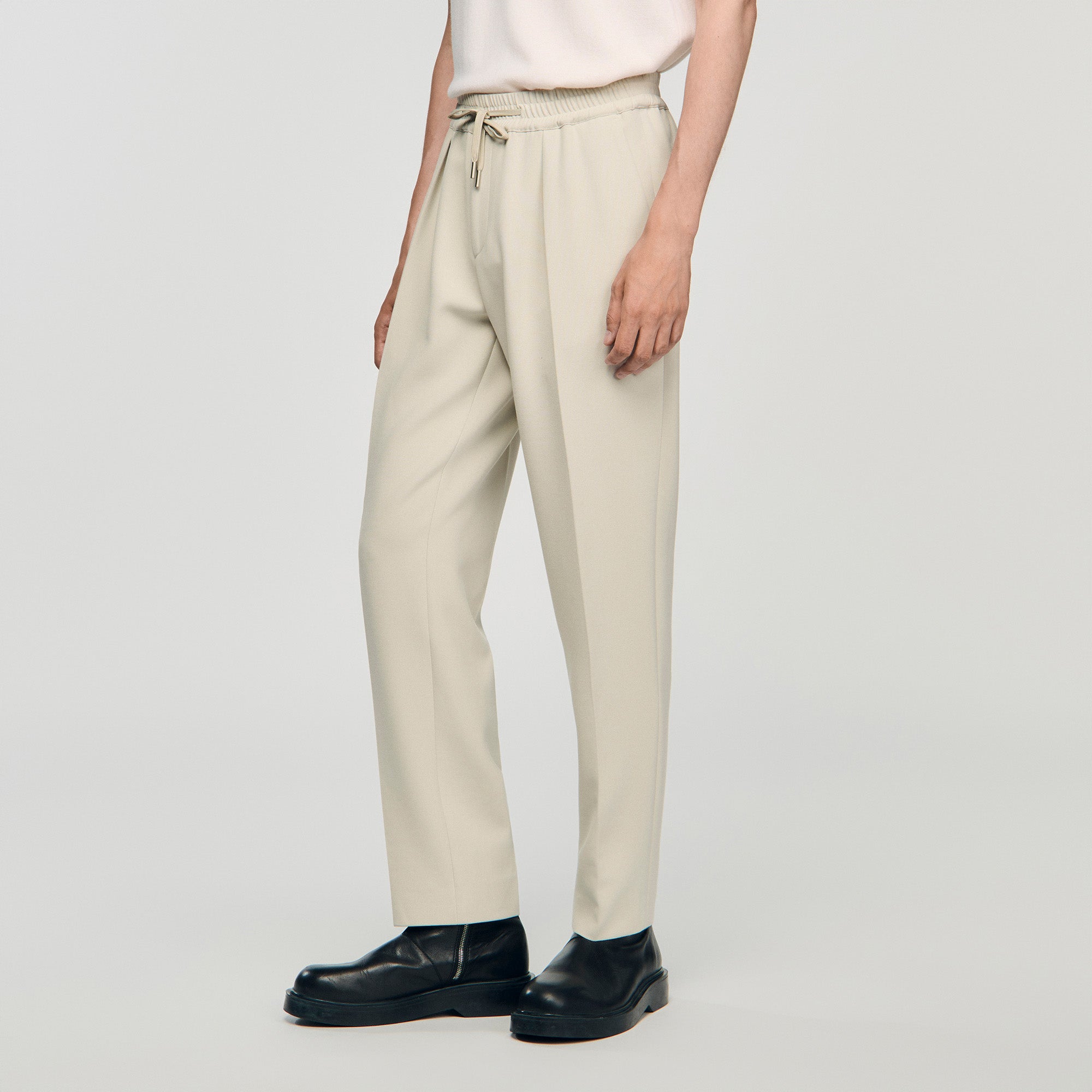 Jersey Pli Elasticated Straight-Leg Trousers Putty