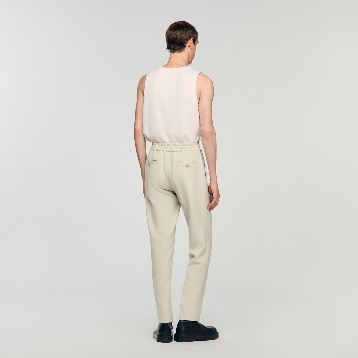 Jersey Pli Elasticated Straight-Leg Trousers Putty