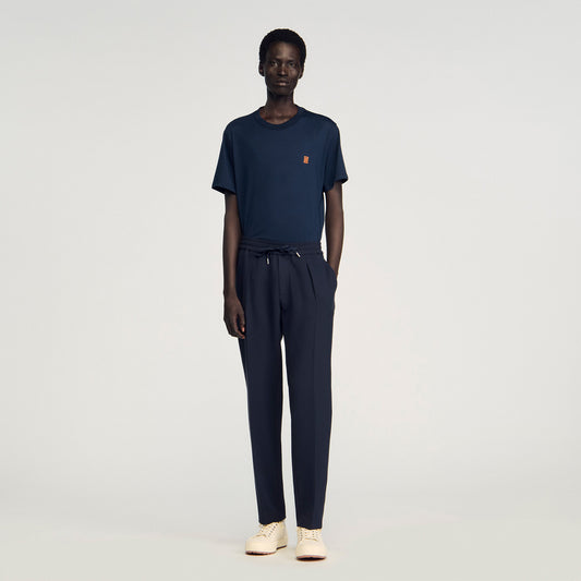 Jersey Pli Elasticated Straight-Leg Trousers Navy Blue