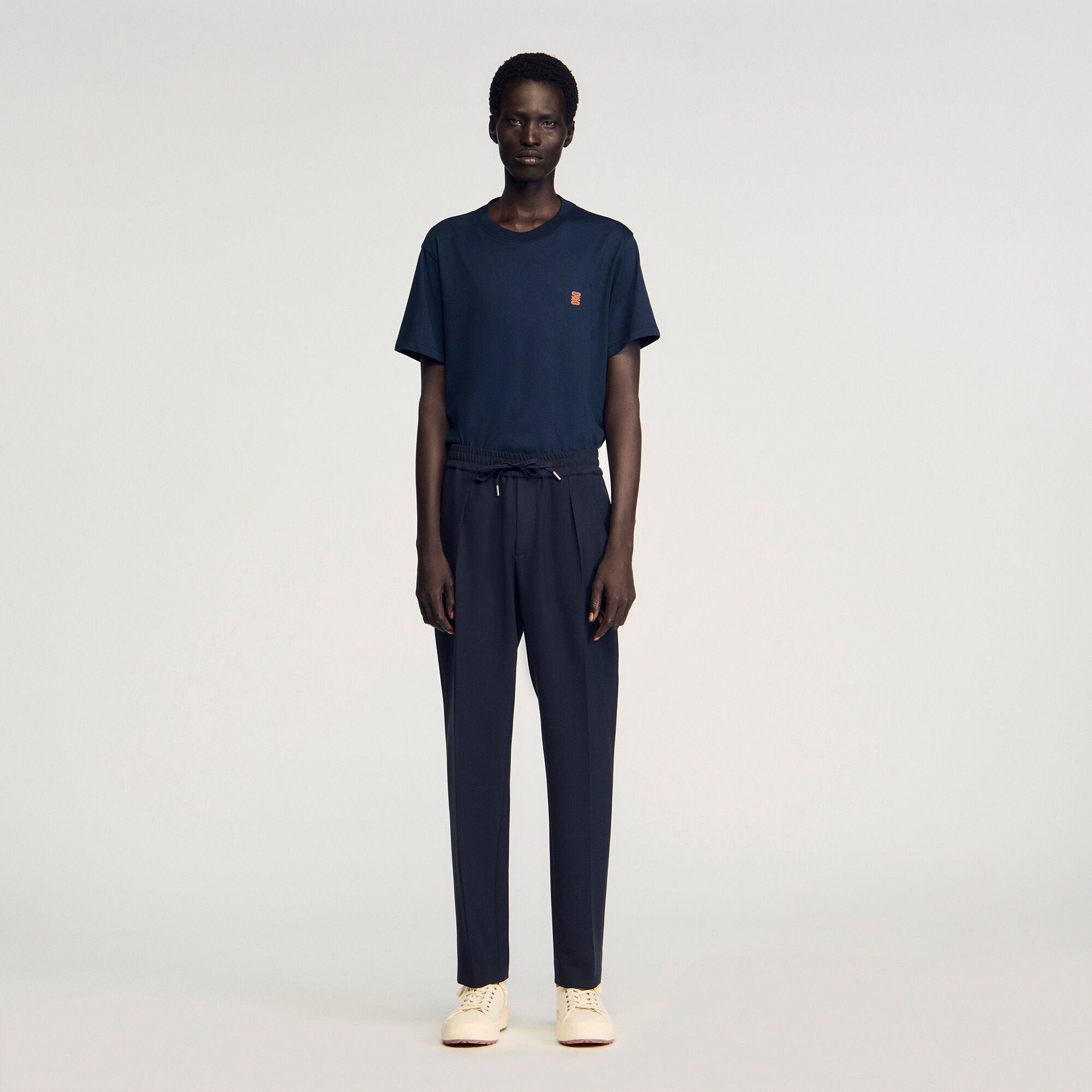 Jersey Pli Elasticated Straight-Leg Trousers Navy Blue