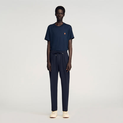 Jersey Pli Elasticated Straight-Leg Trousers Navy Blue