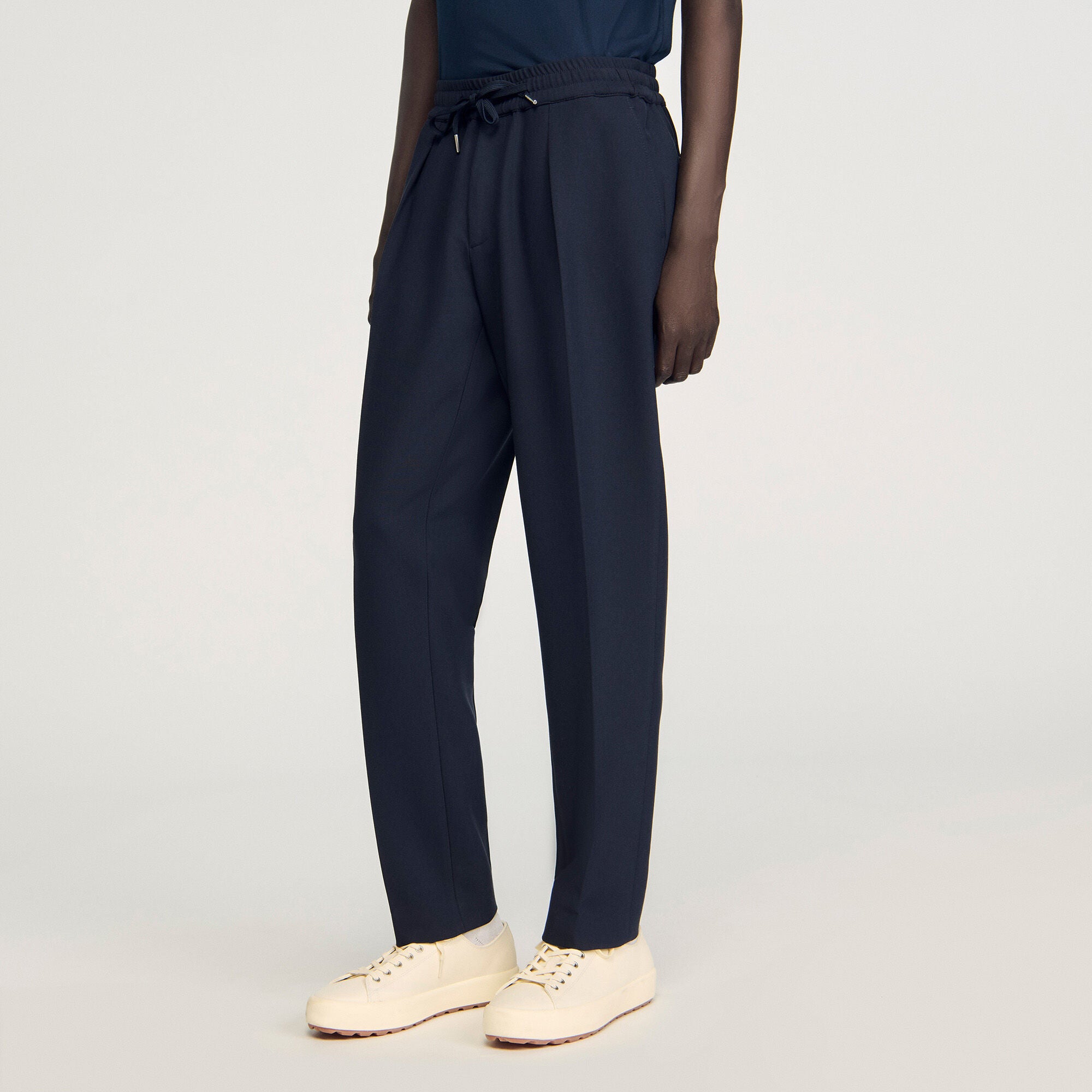 Jersey Pli Elasticated Straight-Leg Trousers Navy Blue