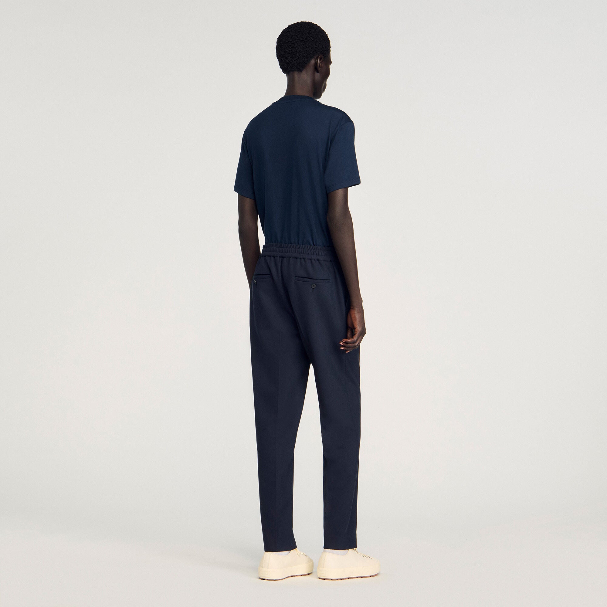 Jersey Pli Elasticated Straight-Leg Trousers Navy Blue
