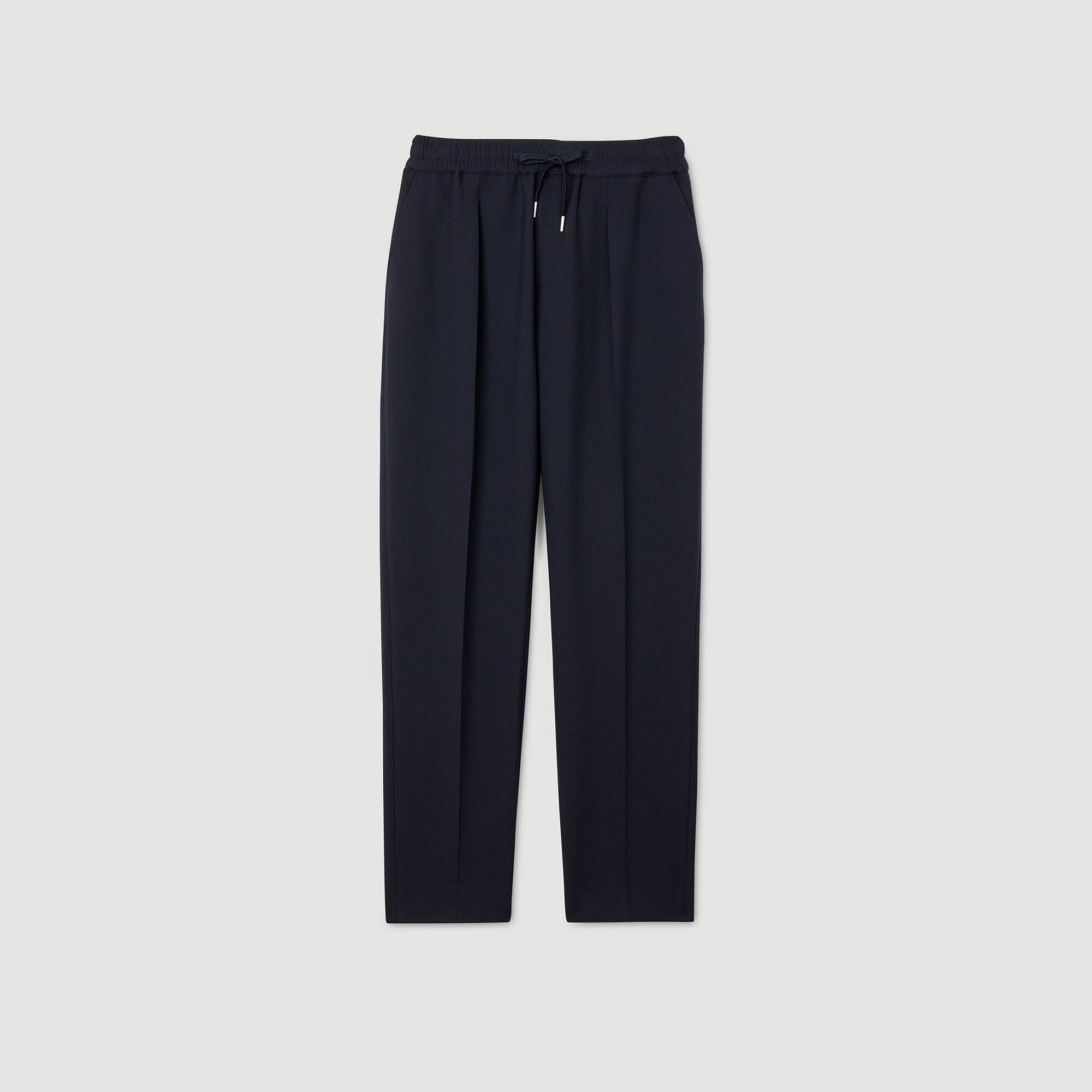 Jersey Pli Elasticated Straight-Leg Trousers Navy Blue